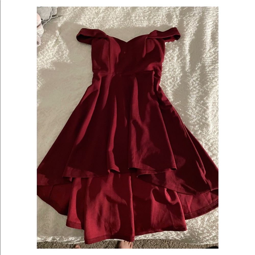 Red off the shoulder dress